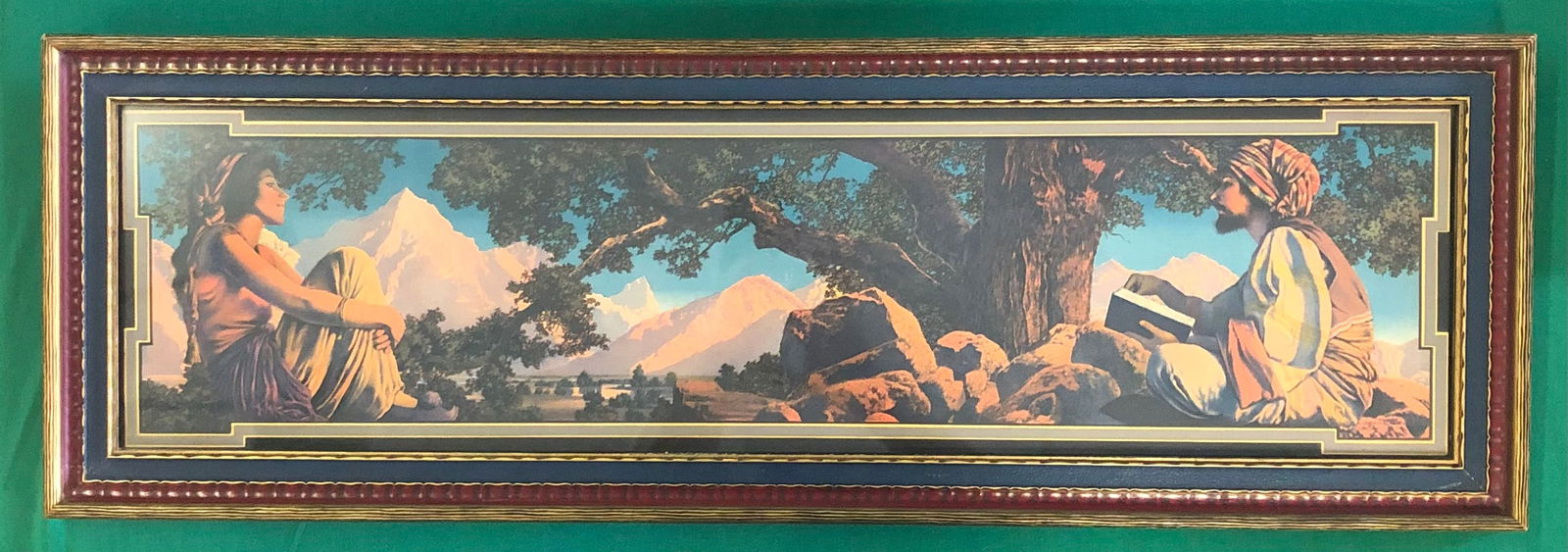 Maxfield Parrish, American (1870-1966): Titled "The Rubaiyat" in magnificent antique frame measuring in total 11" x 33"