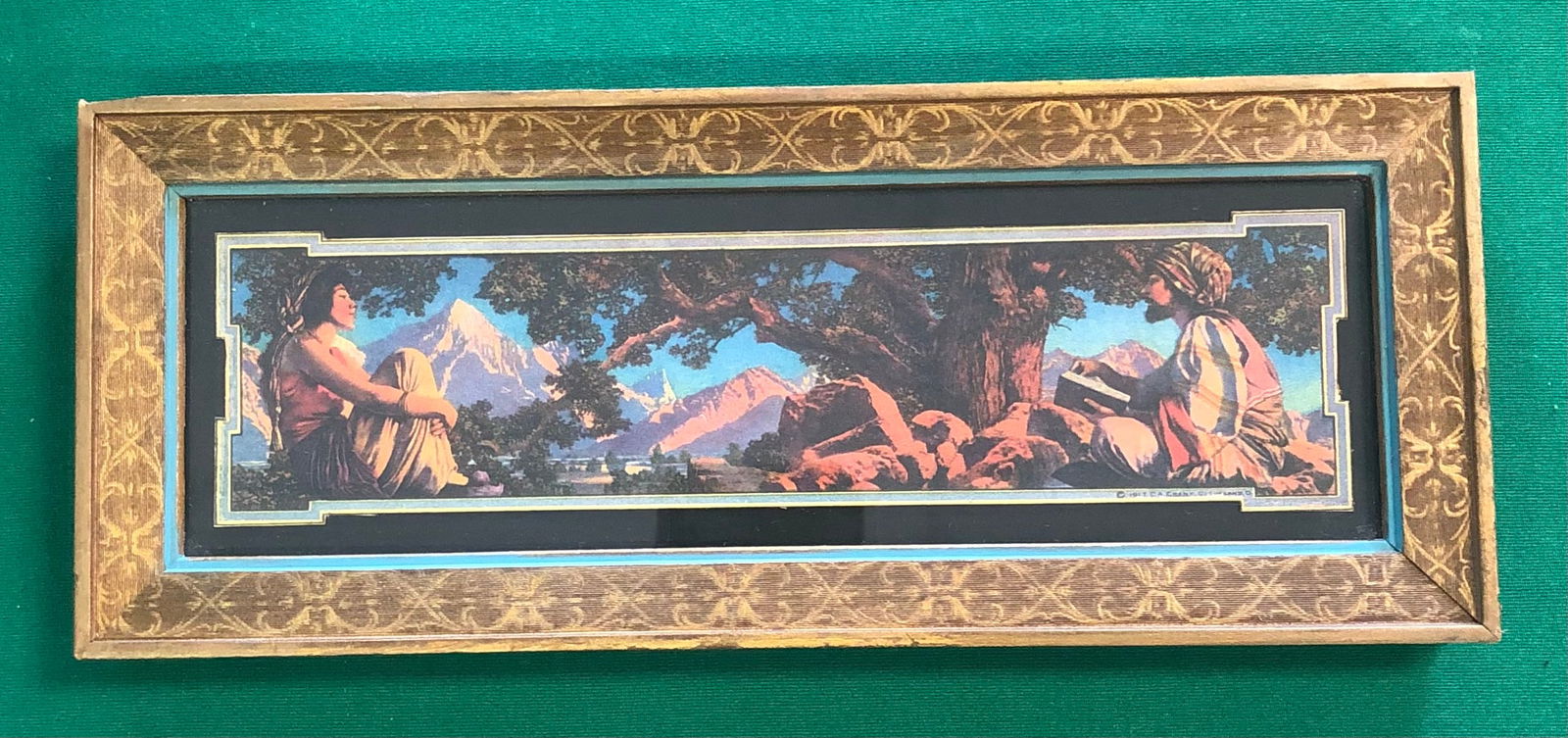 Maxfield Parrish, American (1870-1966): Titled "Rubiayat", tiny example in The Dream Gardener frame, measuring 4" x 10 1/2"