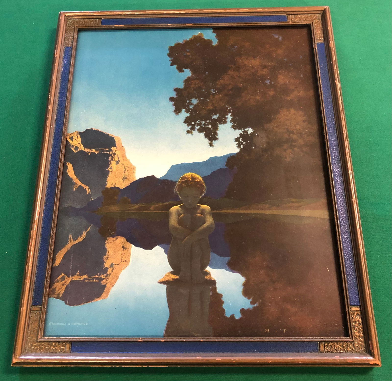 Maxfield Parrish, American (1870-1966): Titled "Evening" in antique period frame measuring 16 1/2" x 13 1/2"