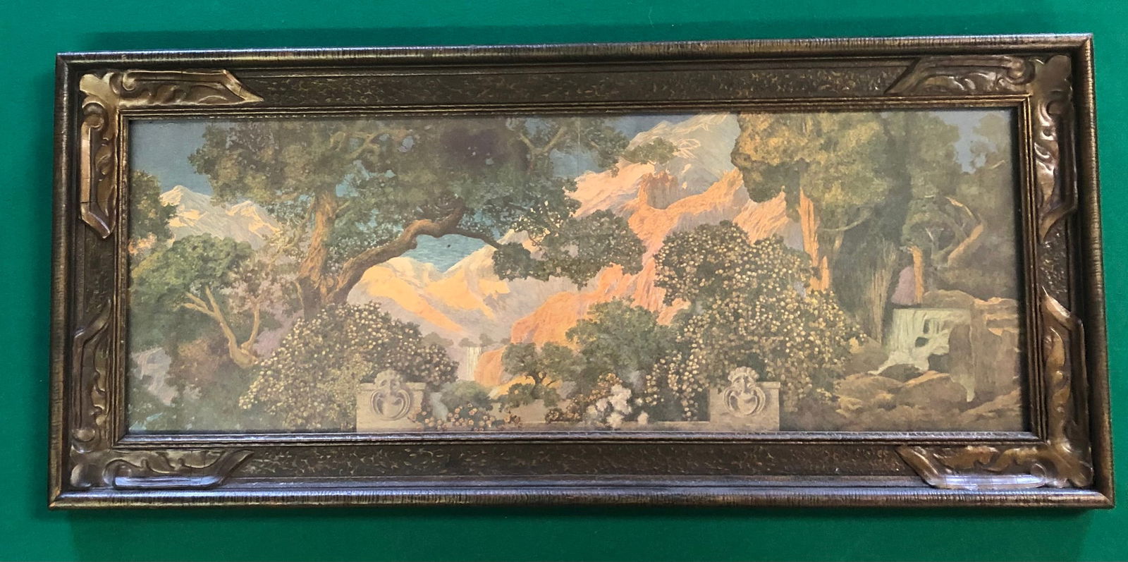 Maxfield Parrish, American (1870-1966): Titled "Dream Garden" Ladies Home Journal 1915 Palace of Parrish frame, measuring 9 1/2" x 22"