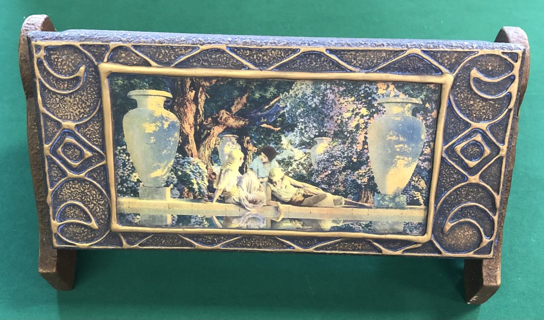 Candy Box on Stand: Greenish brown candy box on stand