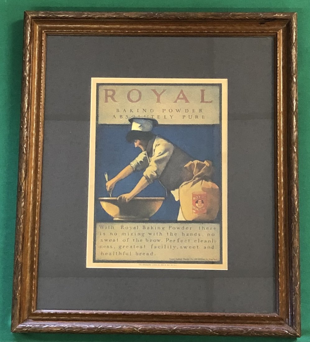 Maxfield Parrish Ad for Royal Baking Powder: A Baking Powder ad for Royal Baking by Maxfield Parrish, 1920, frame in an antique frame measuring 14 1/2" x 12 1/2"