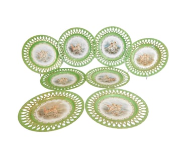 8 Hand Painted Cabinet Plates with Louis Phillipe Motif