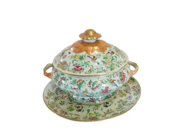 Vintage Chinese Celadon "Green Rose" Tureen and underplate