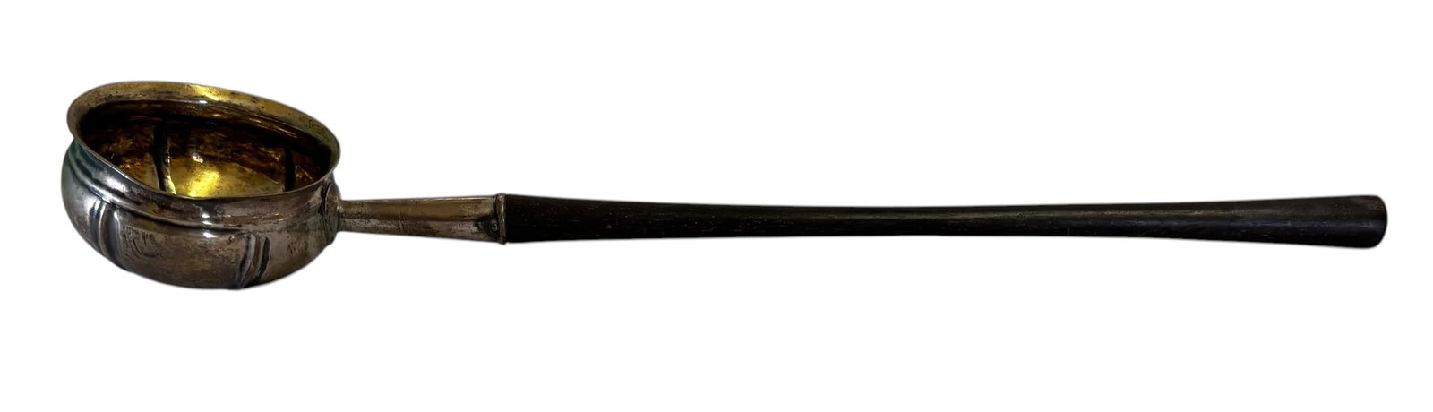 Russian silver and Ebony wine dipper: A Russian silver and ebony wine dipper dated 1762 measuring 12" long and 2 1/2" for the bowl.
