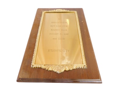 Nat King Cole presentation Plaque (Atlantic City)