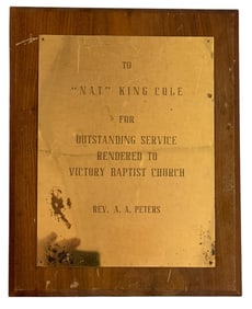 Nat King Cole presentation plaque
