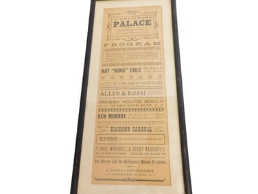 1964 Program for Nat King Cole Performance Hollywood Palace