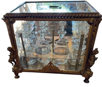 19th c  French Bronze and Crystal Tantalus