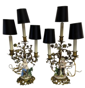 Pair of Meissen Lamps with Bronze Mounts