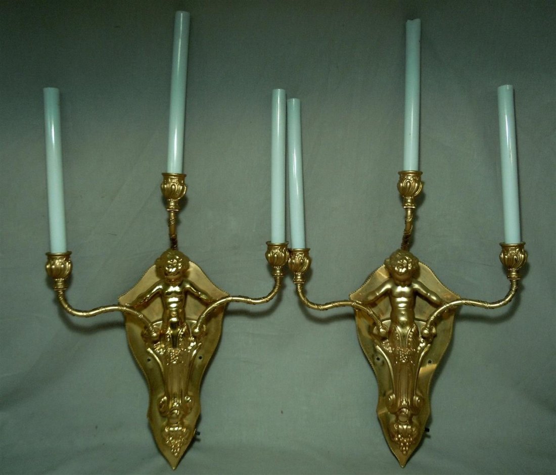 20thc. Brass Candle Sconces