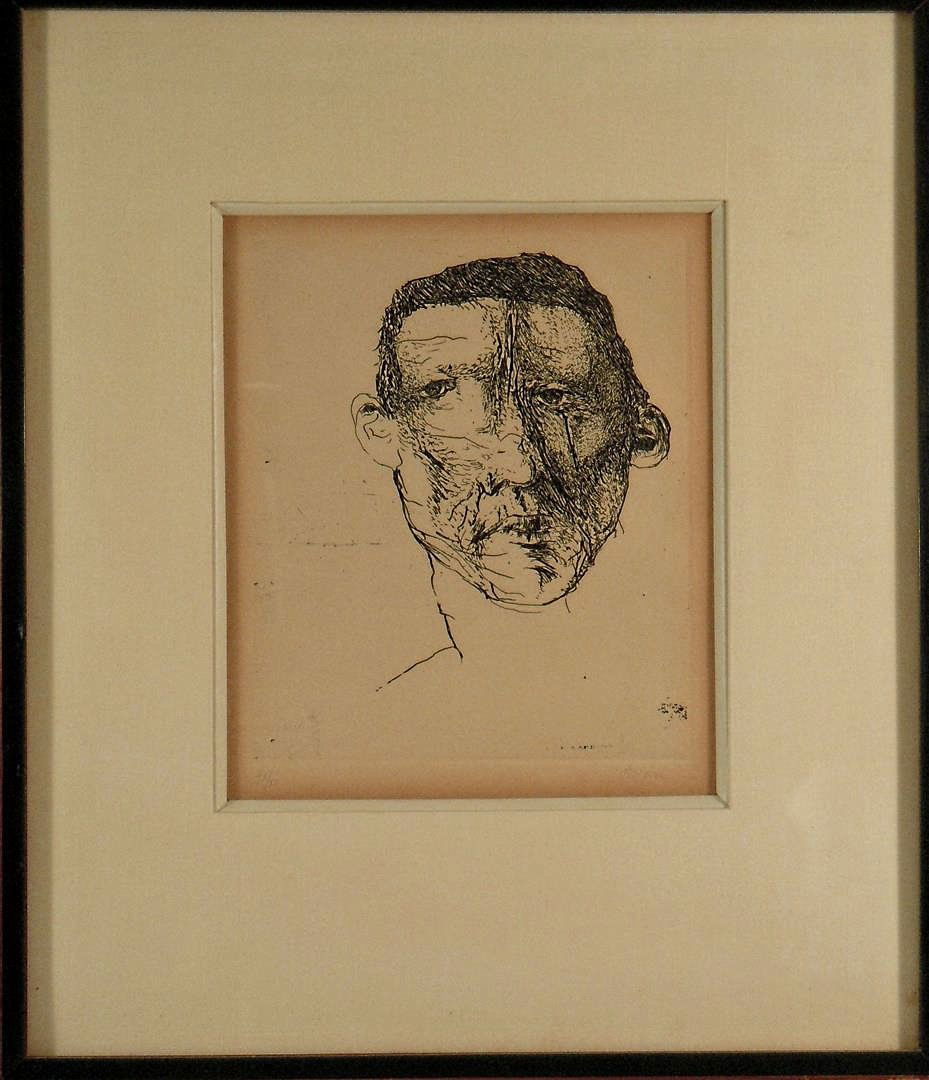 Leonard Baskin, Lithograph: Lithograph by American artist Leonard Baskin (1922-2000). The lithograph is numbered 48/50 and signed on bottom right side, "Baskin" (see photo). Lithograph measures 9 3/4" x 8."