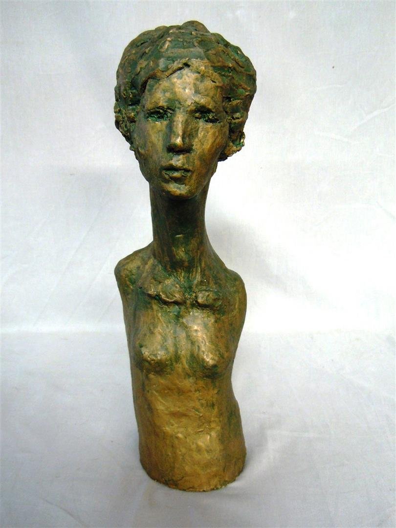 American Artist Bruce Brown, Terracotta Bust: Terracotta female bust by New York contemporary artist Bruce Brown (1938-). The bust is unsigned and measures 17 1/4" x 5 1/2."