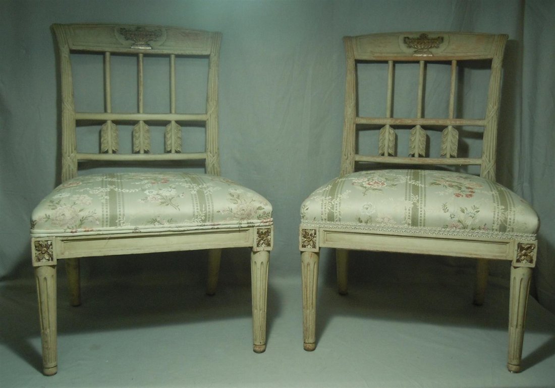 19thc. Painted Boudoir Arrow Back Slipper Chairs: 19th century painted boudoir arrow back slipper chairs measuring 29" x 16" x 16"