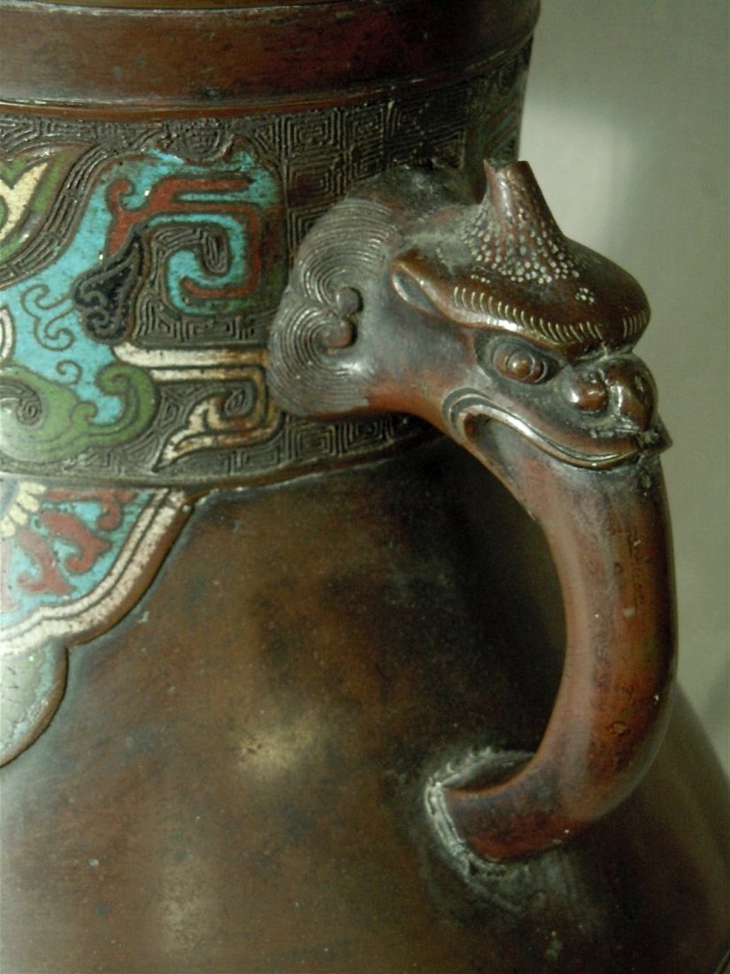 Large Elephant Handled Champleve Vase - 2
