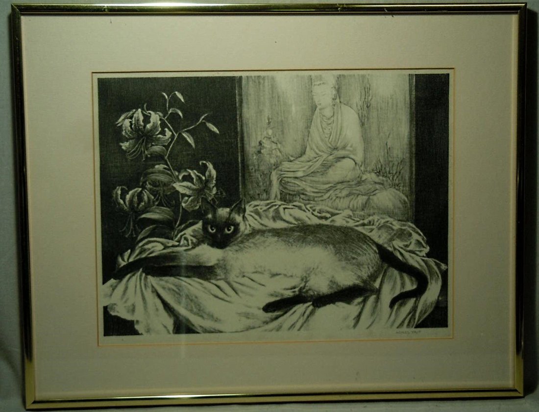 Siamese Cat Print Pencil Signed Agnes Tait