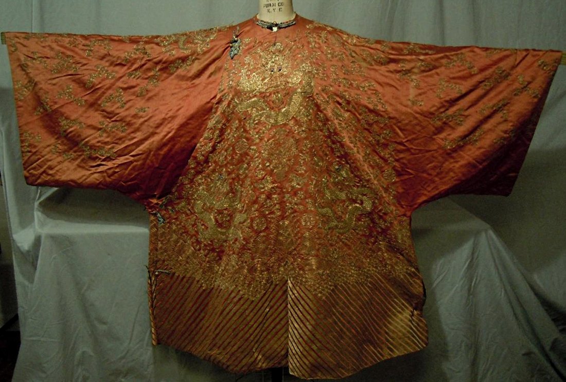 19thc Japanese Dragon Embroidered Silk Kimono