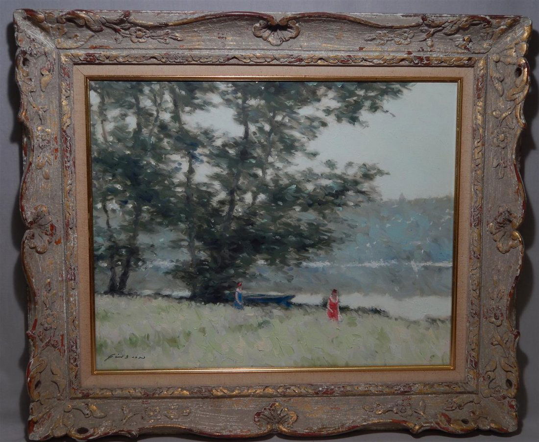 Andre Gisson, Oil on Canvas: Oil on canvas by American artist Andre Gisson (1921-2003). The painting is signed on the bottom left side (see photo) and measures 16" x 20."