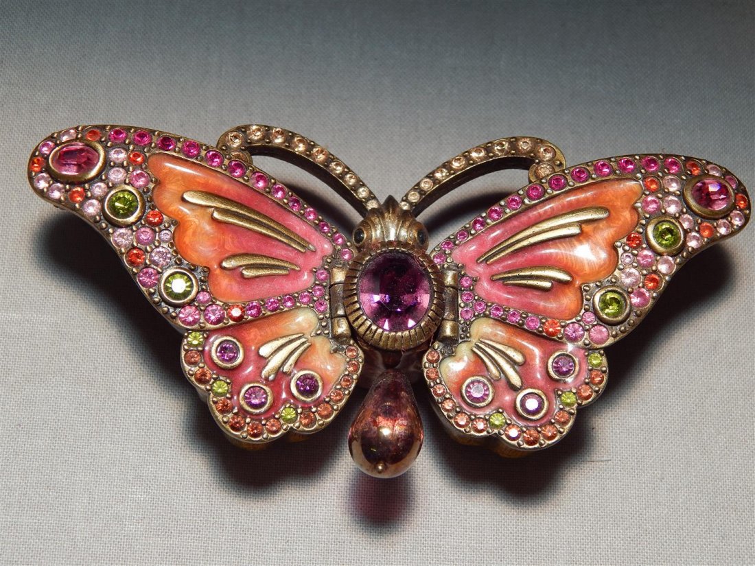 Jay Strongwater Butterfly Trinket Box: Colorful Jay Strongwater butterfly trinket box marked "Jay Strongwater" (see photo) and measuring 1" x 4 1/4."