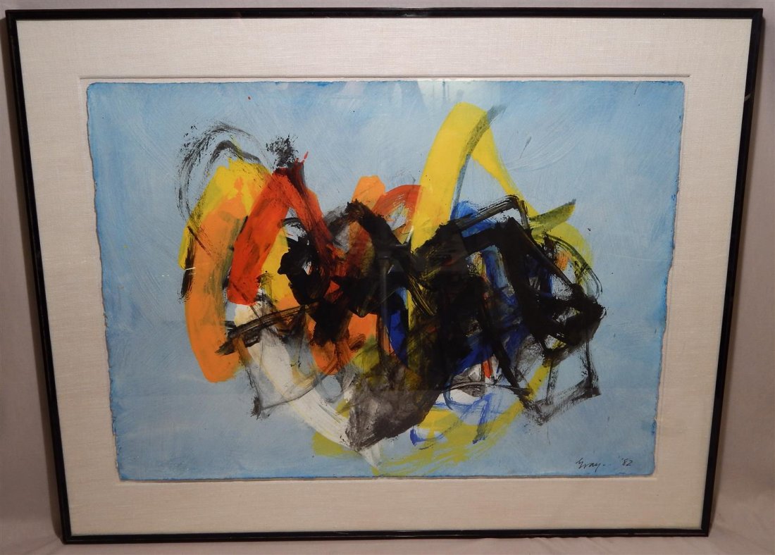 Cleve Gray, American Acrylic on Paper: Acrylic on paper by American artist Cleve (Ginsburg) Gray (1918-2004). The painting is signed and dated 82' on the bottom right side (see photo). The painting measures 22" x 30." Label on verso from A