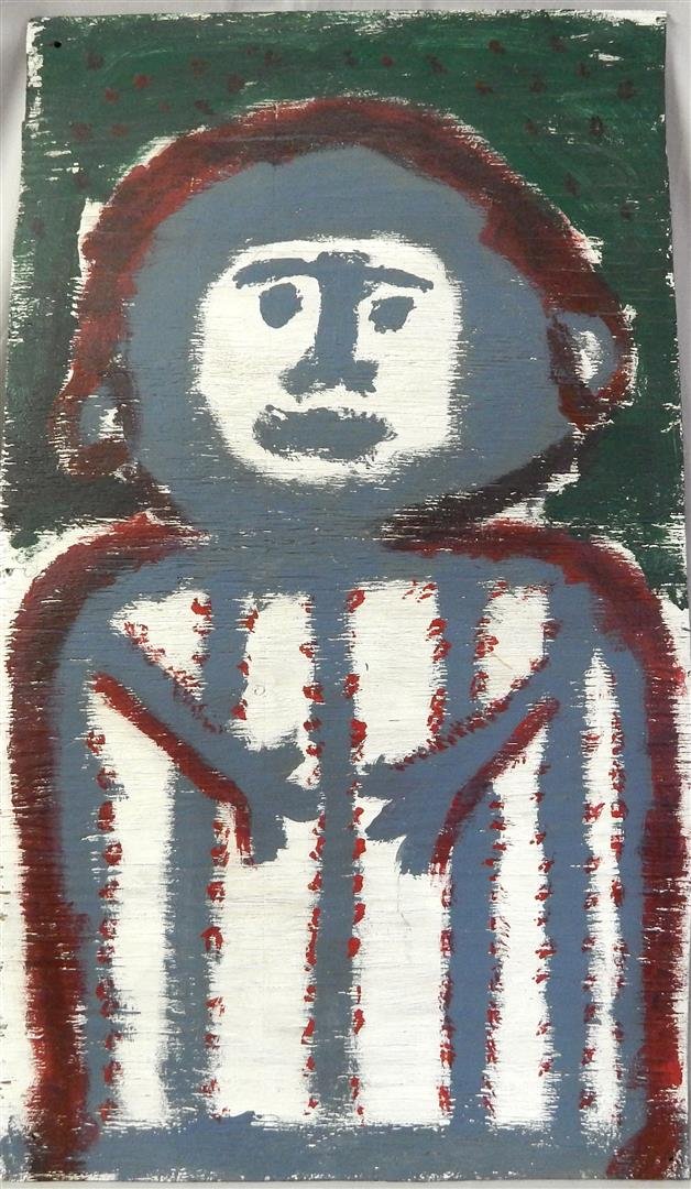 Outsider Art Naïve Figure Oil on Board by Mary Tillman: An outsider art naïve figure depiction of a woman, oil on board by American artist Mary Tillman Smith (1904 - 1994) . Measures 42 1/2" x 24".