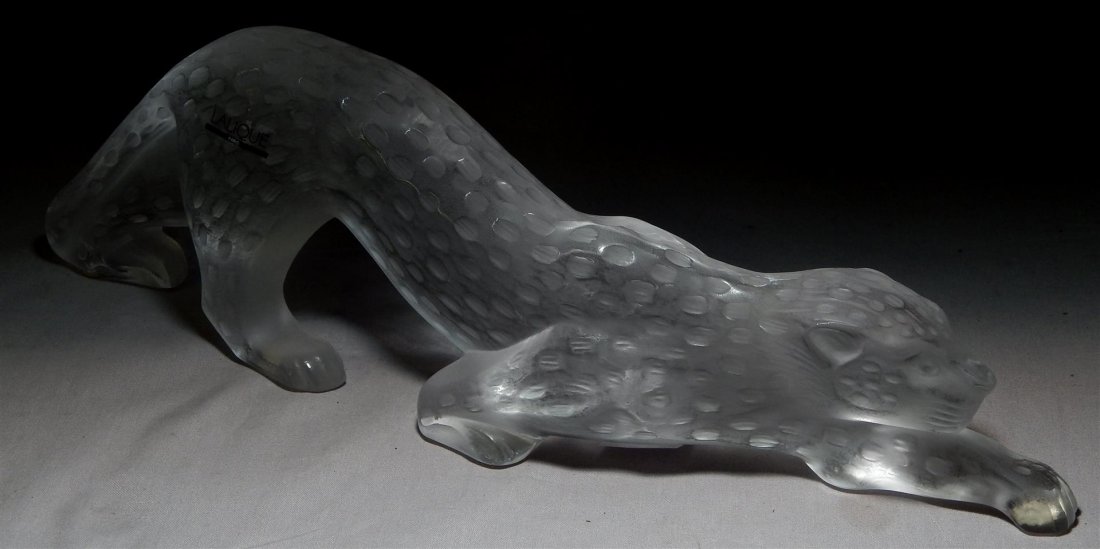 Lalique Panther: A Lalique panther. Measures 4 1/4" x 14 1/2".