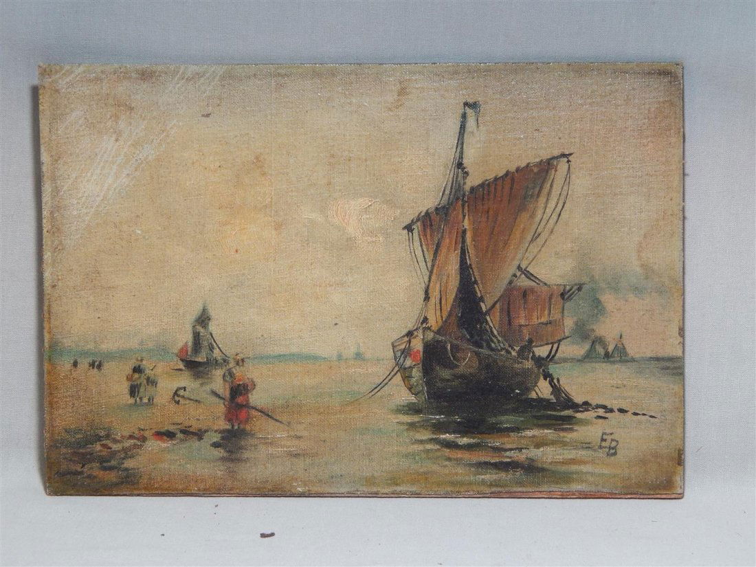 0/C on Board Signed EB, possibly Eugene Boudin, French: An Oil on Canvas laid down on board signed EB, possibly Eugene Boudin. Measures 7 1/4" x 10 1/2".