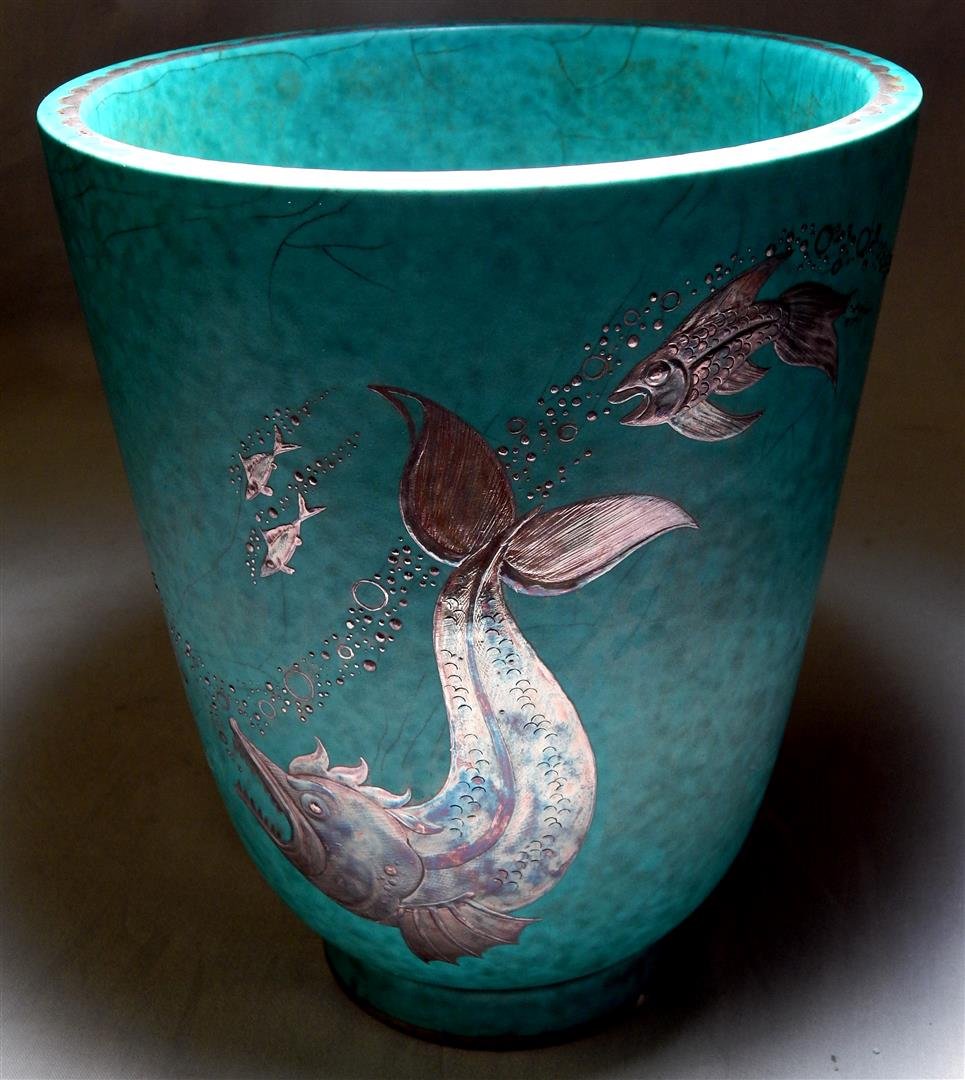 Wilhelm Kage (1889-1960) Gustavsberg Art Pottery Vase: A Wilhelm Kage (1889-1960) Gustavsberg art pottery vase. Measures 8".