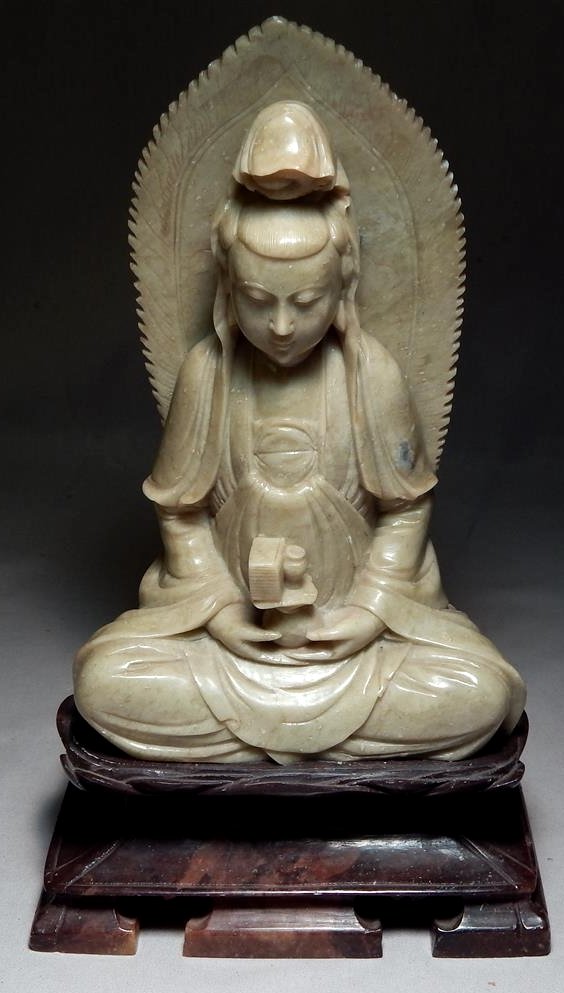 Soapstone Chinese Carving on Stand.: A Soapstone Chinese carving of a man in meditation. Measures 11" x 6 1/2".