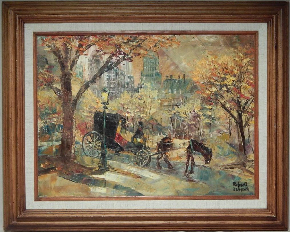 Robert Lebron, Oil on Canvas "Central Park, New York": An oil on canvas, "Central Park", by New York artist Robert Lebron (1928 - 2014 ). Measures 12" x 16".