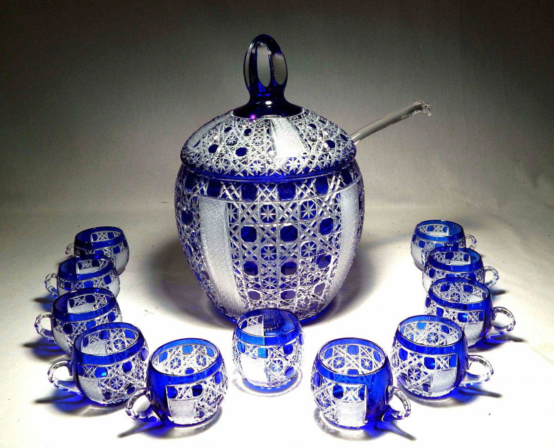 Bohemian Cut Glass Punch Bowl Set (1 of 3)