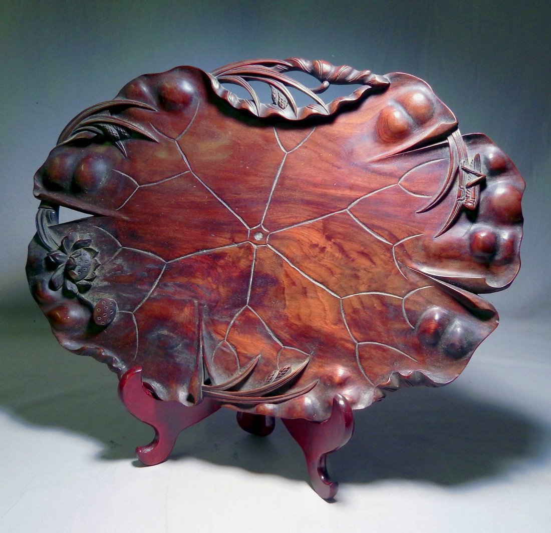 Japanese Wood Carved Tray: Wood carved tray with patterns around edge of tray. Measures 14-1/2" x 20-1/2"