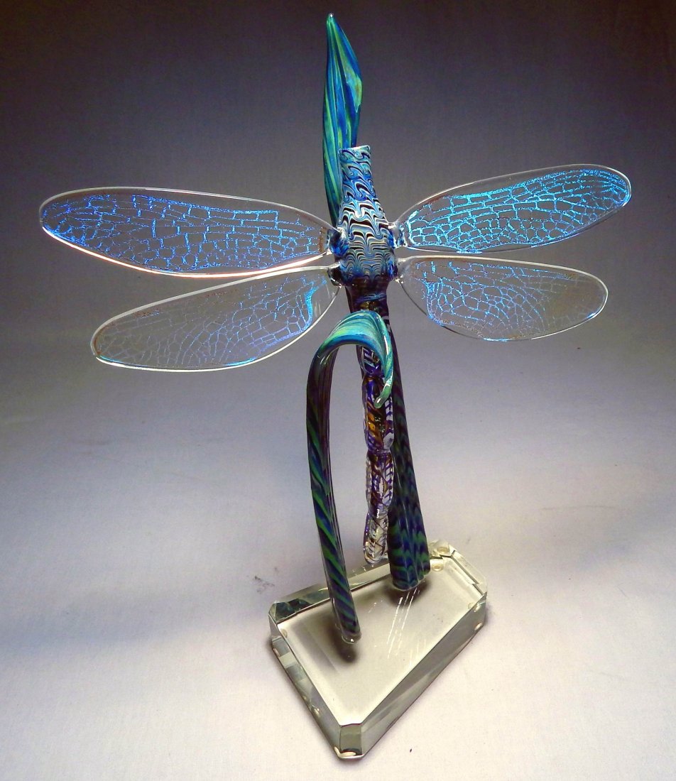 Illegibly signed Art Glass Dragonfly Scent Bottle (1 of 7)