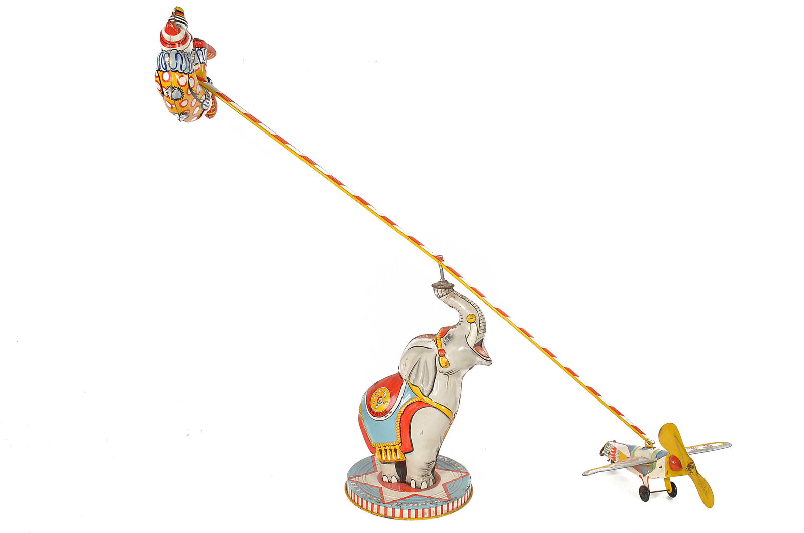 Unique Art Tin Litho Windup Flying Circus Elephant, Clown, and Airplane Toy (1 of 6)