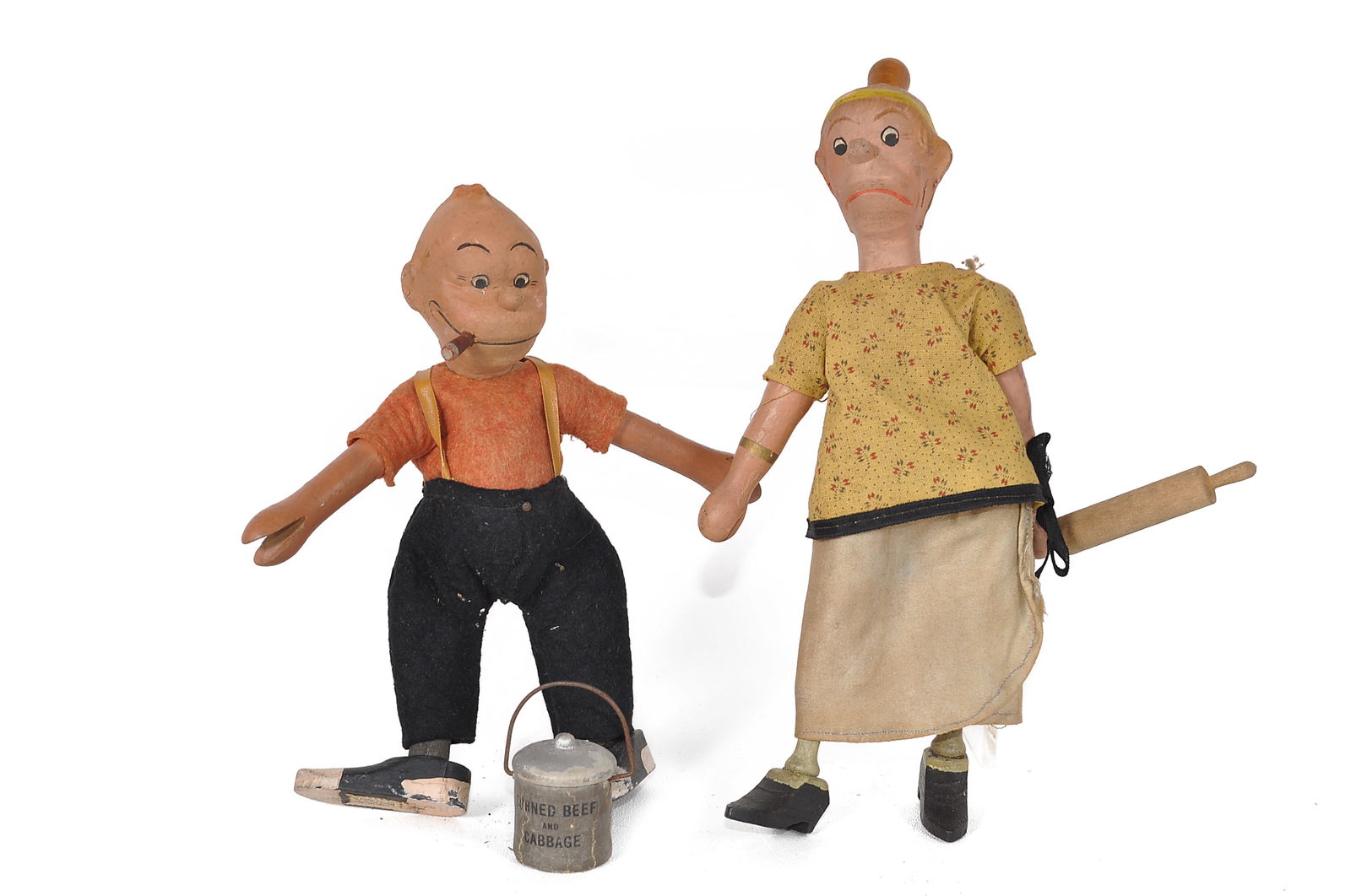 Schoenhut 1920's Maggie & Jiggs Wood Jointed Dolls (1 of 2)