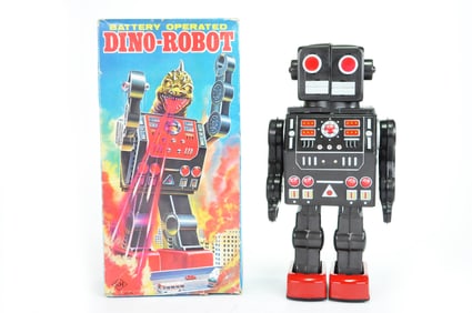 Battery Operated Dino-Robot in Gray and Dinosaur Head S.H. Horikawa