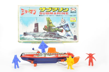 007 Mirrorman Bullmark Tin Litho Submarine Box Set Toy with Box and Villains