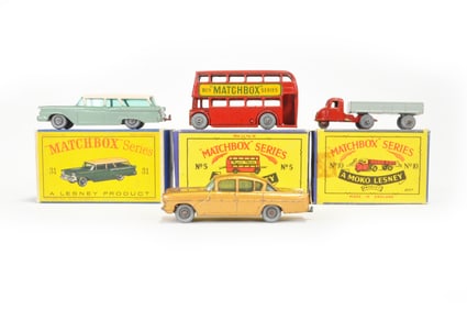 Matchbox MOKO Lot #5 London Bus/#10 Scammel Mech Horse/#22 Vauxhaull Cresta/#31 Ford Station Wagon