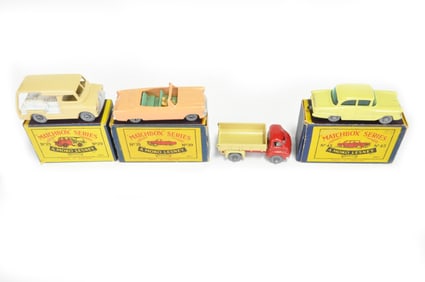 Matchbox Moko Lot #29 Milk Van/#39 Zodiac Convertible/#40 Bedford’s Tipper/#45 Vauxhall Victor