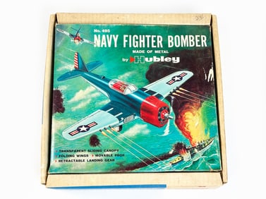 Hubley Diecast and Cast Iron Navy Fighter Bomber in Early Box and Coloration