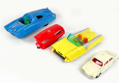 PEPSI truck, Renwal Race Car, Keystone Truck, and Curtiss Candy Container Truck.