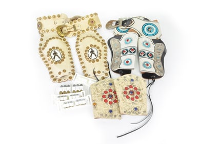 1950s Lot of 3 Western Cowboy Leather Jewelled Cap Gun Holsters Hubley, Nichols, and More