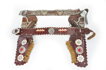 Nichols Ornate Jewelled Western Cowboy Leather Cap Gun Holsters Lot of 2