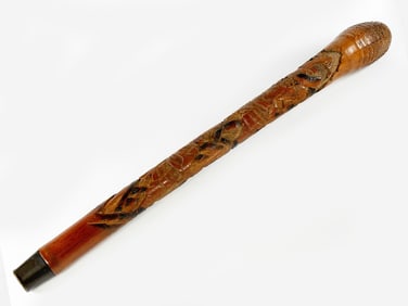Extensively Carved and Large Walking Cane in Asian Style