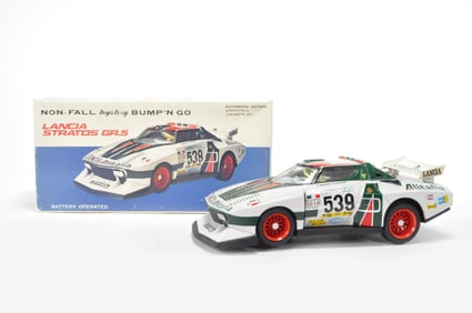 Taiyo Tin Lithographed Battery Operated #7856 “Lancia Stratos GR.5” Japanese Toy with Box