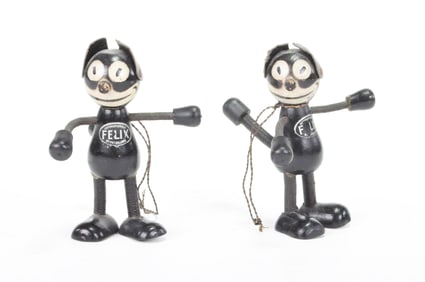 Felix of 2 Bendy Toys with Ornament String Around One Made of Delicate Wood and Composition