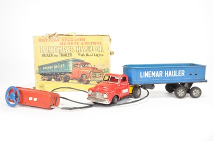 Linemar Hauler Truck with Box Tin Tractor Trailer Boxed