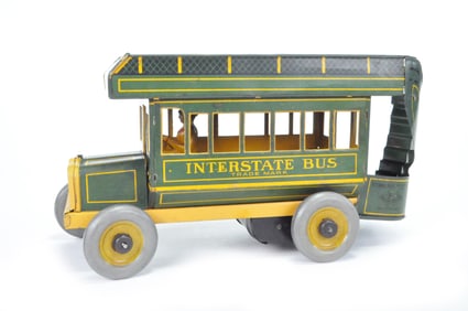 Strauss ca. 1930’s Tin Lithographed #98  Green “Interstate Bus” Windup Toy