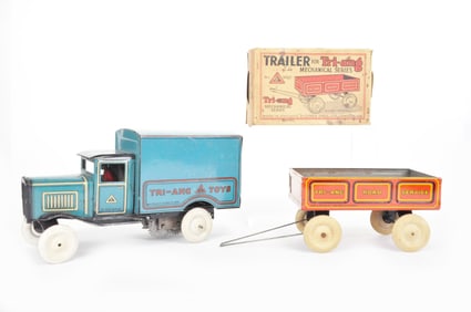 Triang Set of Tin Truck and Trailer with Box