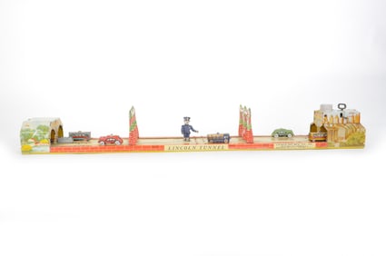 Lincoln Tunnel Tin Windup Bridge with Vehicles, Unique Art.